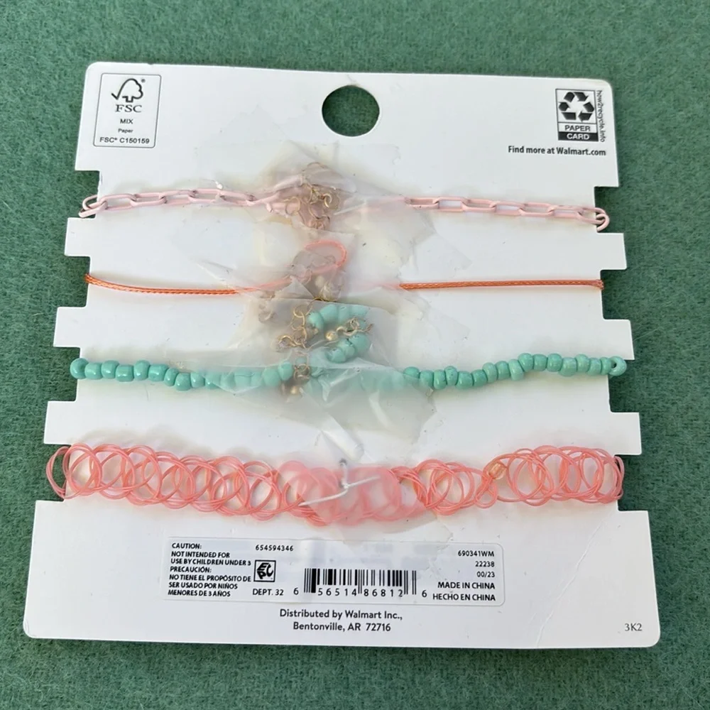 NWT Wonder Nation Pink and Silver Necklace Set 1 12” Stretch Choker 3 Extenders